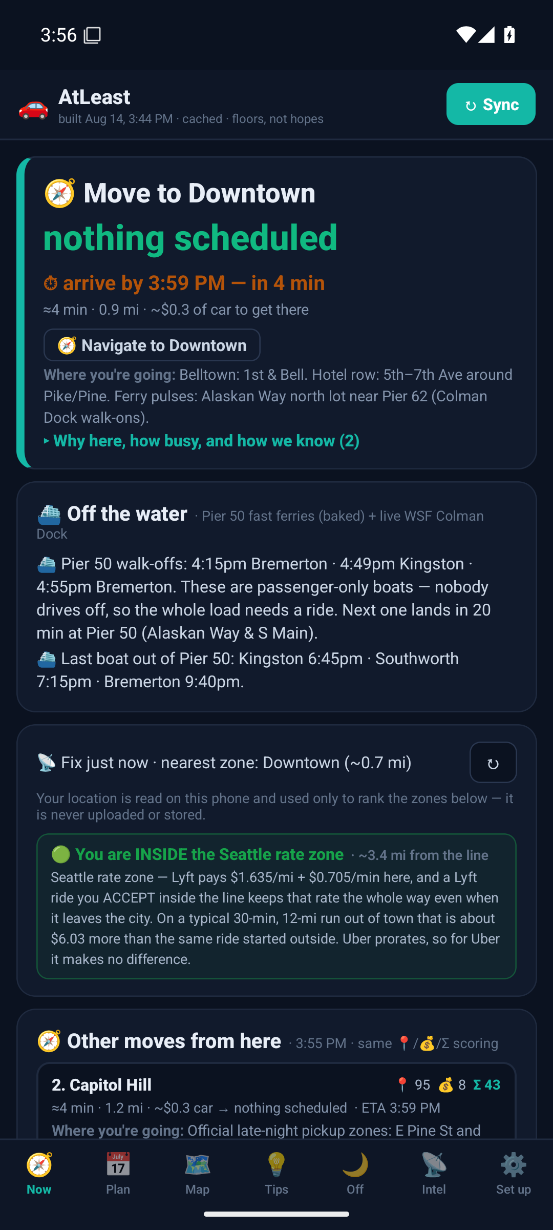 At Least driver app showing a recommended move, deadline, and evidence